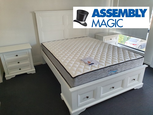 White Wood Frame Bed assembled by Shaun - Assembly Magic