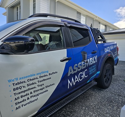 Side view of Ben's Assembly Magic vehicle