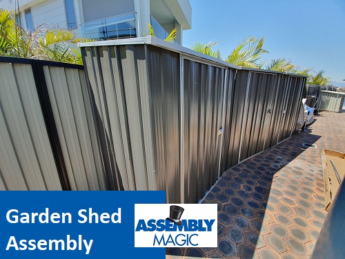 Multiple garden sheds assembled by assembly magic