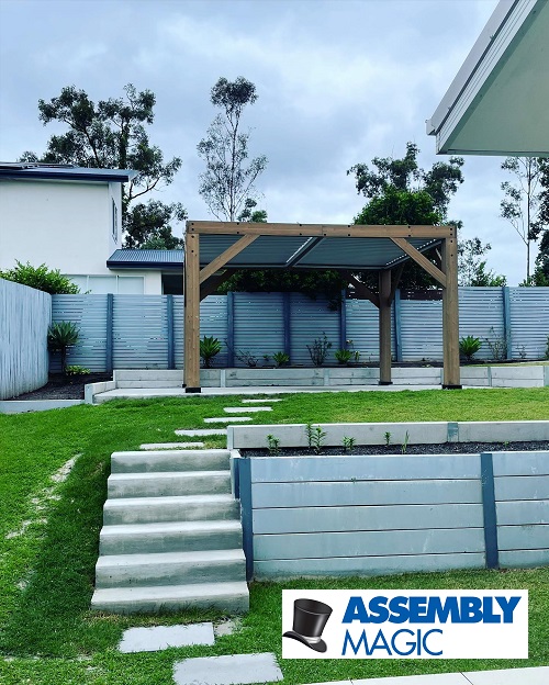 Large Gazebo installed by Assembly Magic. Logo in bottom right corner.