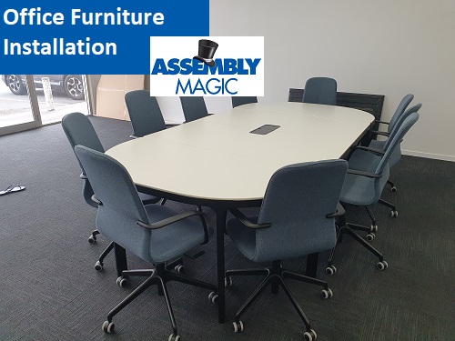 Office Furniture installed by Assembly Magic. Caption "Office Furniture Installation by Assembly Magic" in bottom left corner