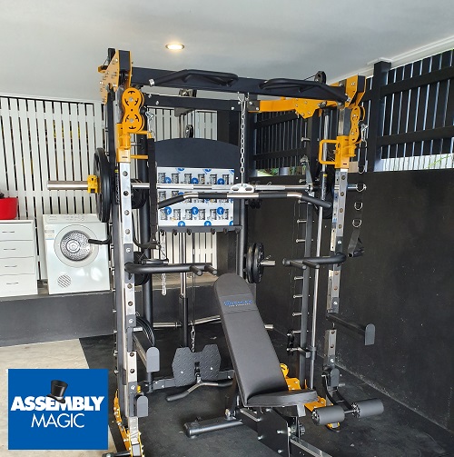 Large piece of gym equipment assembled by Assembly Magic. Assembly Magic logo in bottom left corner