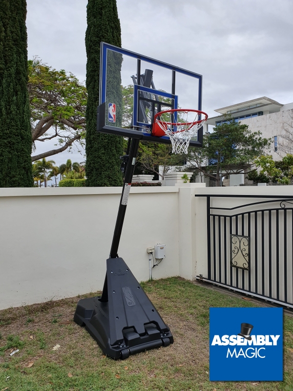 Basketball hoop with Assembly Magic Logo